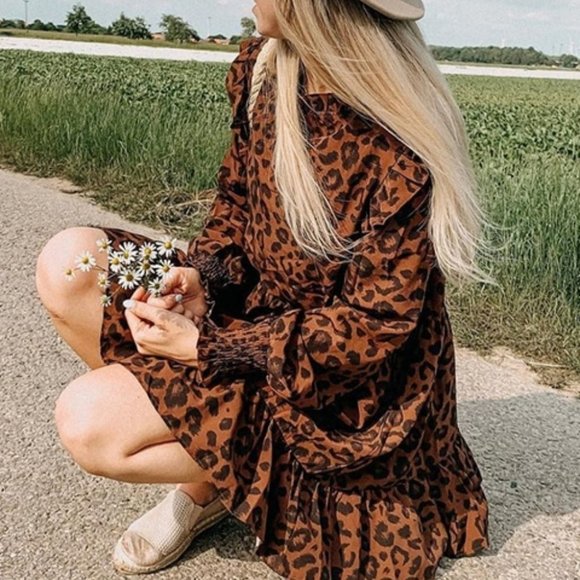 Leopard Print Babydoll Mini Dress - Picture 2 of 10